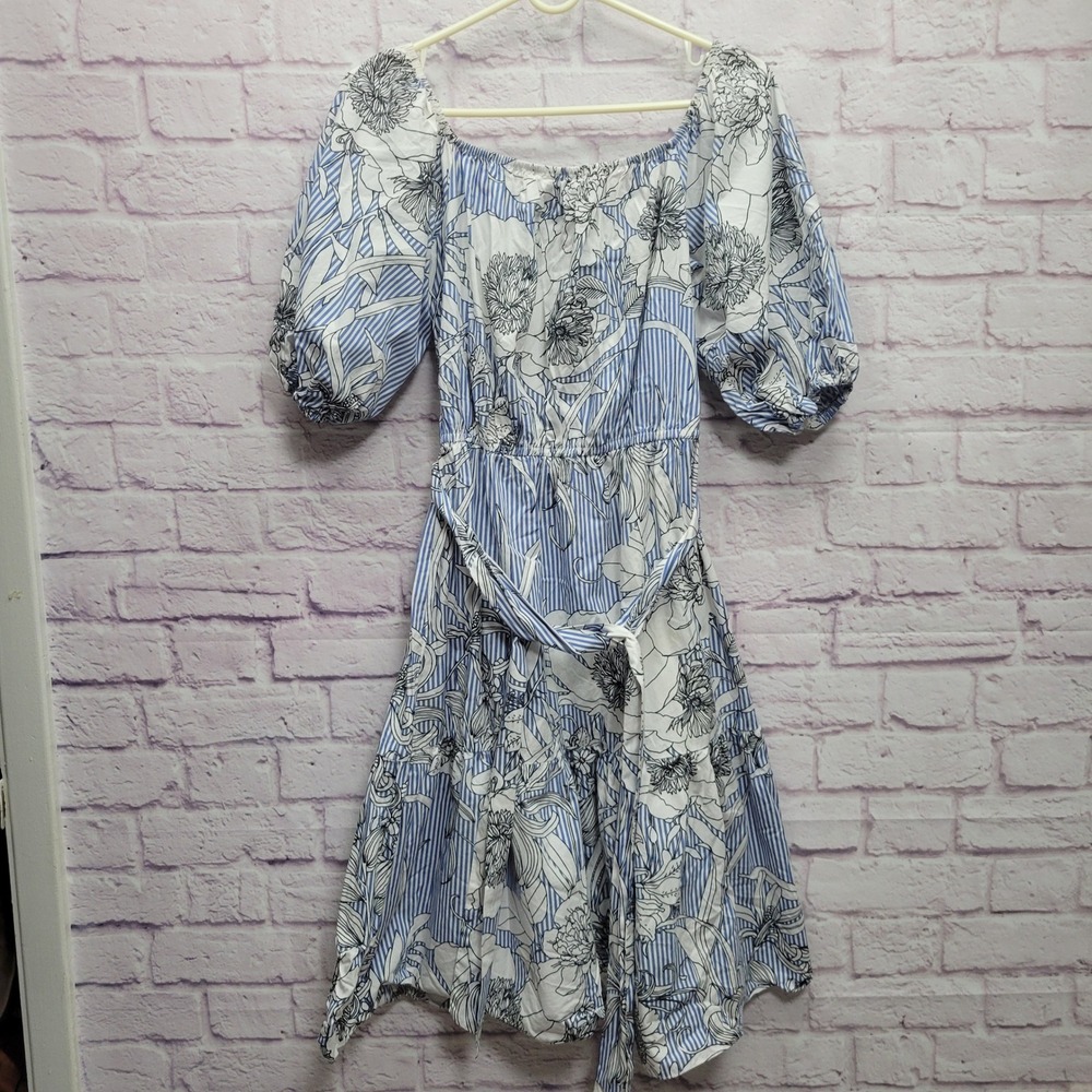 Zara Woman Floral Off Shoulder Dress Size M Balloon Sleeves Cottage Boho Prairie